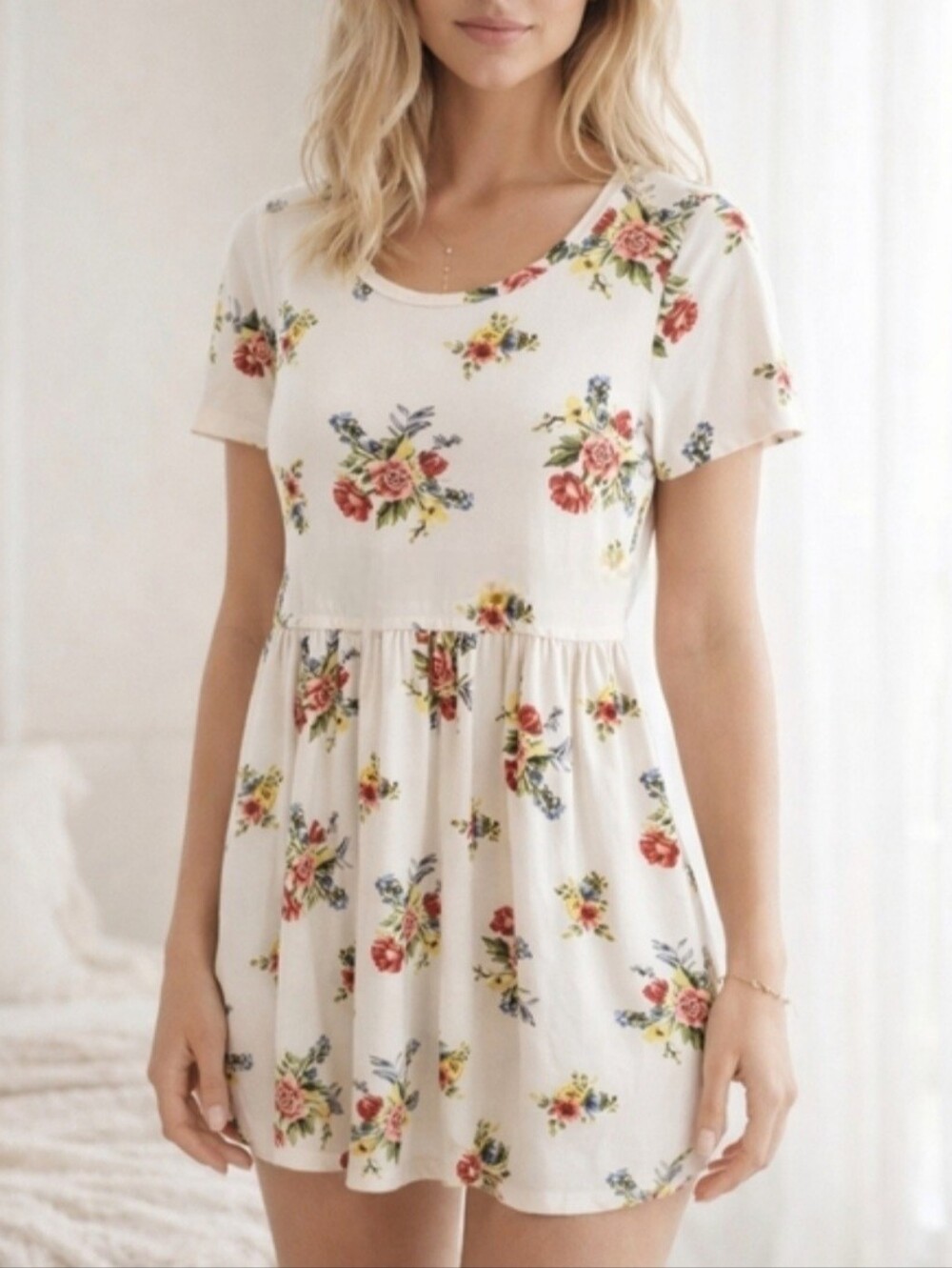 Pink Coconut Floral Baby Doll Mini Tunic Dress - Medium